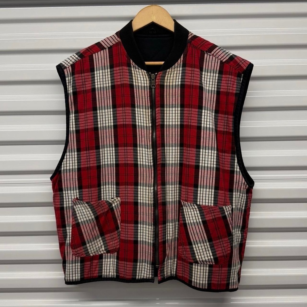 VTG 90's Marlboro Country Store Reversible Plaid Quilted Full Zip Vest Size L